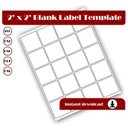 2 inch square template, square sticker template, square label template, svg, dxf, pdf, psd, png, 8.5x11 sheet printable