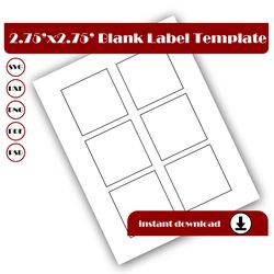 2.75 inch square template, square sticker template, square label template, svg dxf pdf psd, png, 8.5x11 sheet printable