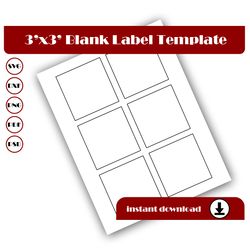 3 inch square template, square sticker template, square label template, svg, dxf, pdf, psd, png, 8.5x11 sheet printable