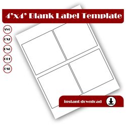 4 inch square template, square sticker template, square label template, svg, dxf, pdf, psd, png, 8.5x11 sheet printable