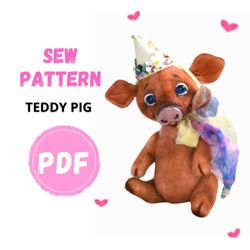 pattern for sewing a plush pig - pig teddy sewing pattern - digital, pattern pdf-pig teddy, plush pig teddy