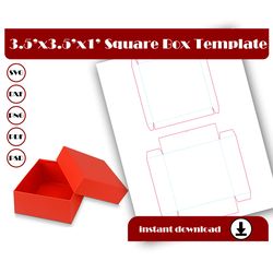 square box template 3.5 inch, gift box svg, dxf, pdf psd, png 8.5x11 sheet printable,  shipping box, storage box