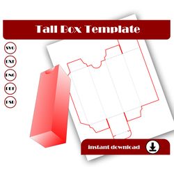 tall box template, gift box, svg, dxf, pdf psd png 8.5x11 sheet printable, blank template, essential oil box, wine box