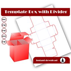 template box with divider, glass box template, svg, dxf, pdf psd png 8.5x11 sheet printable, blank template