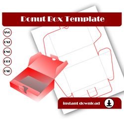 donut box template, cake box template, gift box svg, dxf, pdf psd, png 8.5x11 sheet printable, candy box template