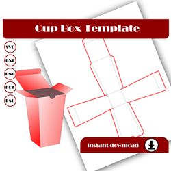 cup box template, coffee cup box, gift box template svg, dxf, pdf, png, 8.5x11 sheet printable, paper cup box