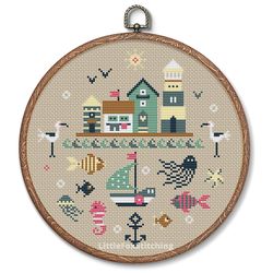 cross stitch pattern maritime sampler sea fish