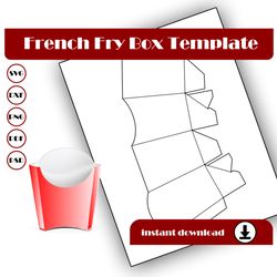 french fry box template, french fry template, snack box template, svg, dxf, pdf psd, png 8.5x11 sheet printable