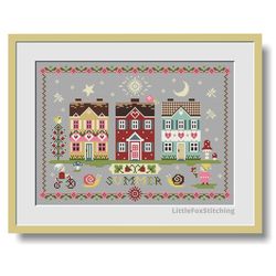 cross stitch pattern season summer houses