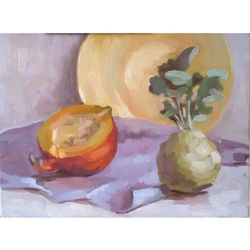 pumpkin painting vegetable original art farm still life canvas painting 12 x 16" by svetlana