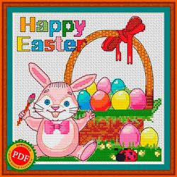 happy easter cross stitch pattern | easter bunny