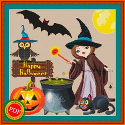 happy halloween cross stitch pattern | halloween collage