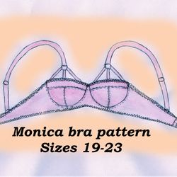 underwire bra sewing pattern, monica, sizes 19-23, bra cup pattern, wire bra sewing pattern, small cup bra pattern