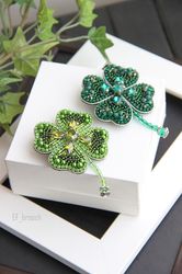 clover brooch good luck brooch beaded clover brooch embroidered clover leaf brooch clover jewellery embroidered leaf