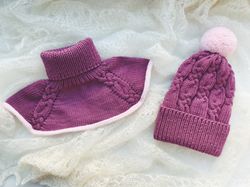 knitting pattern: beanie and dickey "aurora"/ winter hat / cabled hat for adult / baby / child / 4 sizes