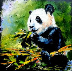 panda painting bear original art animal wall art wildlife painting