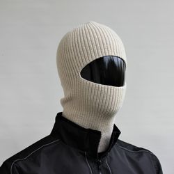 balaclava hat white cream color, knit balaclava