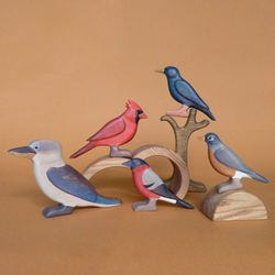 wooden bird figurines (5 pcs) - wooden bird toy