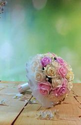 artificial flower wedding bouquet, classic rose bouquet, pink and ivory bridal bouquet, faux flower bridal bouquet,