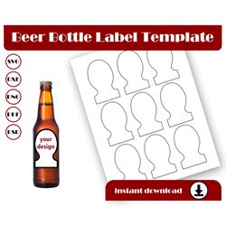 beer bottle label template, sticker label template, svg, dxf, pdf, psd, png, 8.5x11 sheet printable, wine template oval