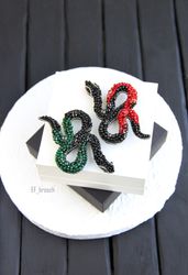 snake brooch, beaded snake jewellery, handmade snake, embroidered snake, embroidered snake brooch, reptile brooch