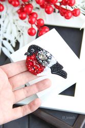 bullfinch brooch, bird brooch, christmas present, christmas brooch, new year brooch, embroidered bird