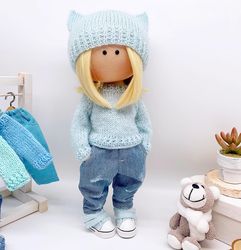 tilda doll with cute bear textile doll custom rag doll primitive doll soft doll cloth doll personalized doll custom doll