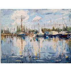 sailboats art yachts painting original art oil painting harbor art oil art textured art