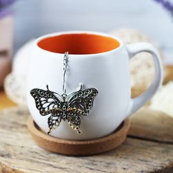 butterfly tea ball infuser for herbal tea, tea infuser charm, tea strainer insect pendant, loose leaf tea lover gift