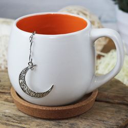 moon phase tea infuser for loose leaf tea, tea maker with crescent moon charm, tea steeper half moon pendant herbal tea