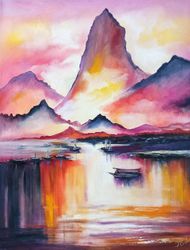 original oil painting on canvas art sunset mountains landscape painting 40x50 cm