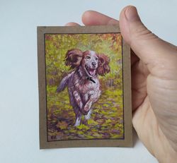 dog aceo original art dog miniature artist trading card collection cards 3.5x2.5 inches