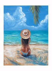 girl painting florida beach original artwork girl on the beach painting florida wall art seaside small art 8 by 6