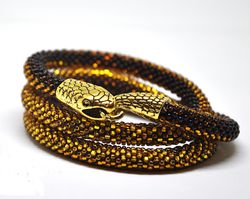 gold snake necklace, ouroboros, fancy short necklace, beaded choker, wife birthday gift idea, witch jewelry