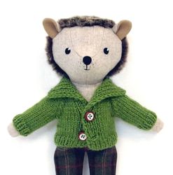 hedgehog boy, handmade soft toy, wool stuffed plush doll