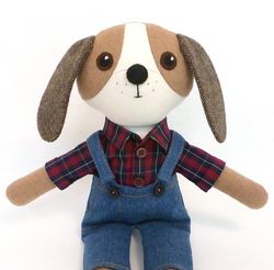 beige dog boy, stuffed puppy doll, handmade wool plush toy