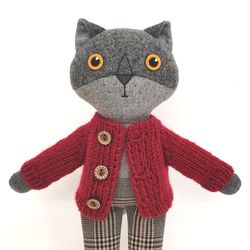 cat handmade stuffed doll, wool plush kitten toy, cat soft doll