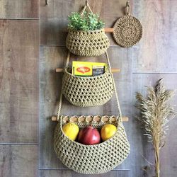 wall hanging fruit basket kitchen set for storing vegetables three tier basket rustic style thanksgiving gift