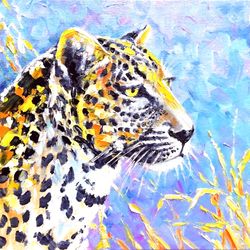 leopard painting animal original art wild animal wall art