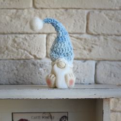 blue gnome. needle felted gnome. baby gnome