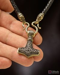 thor’s hammer : mjolnir mammen style #2 + leather necklace 6 mm