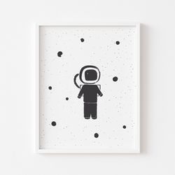 astronaut in space print for nursery, astronaut printable wall art, space themed print for kids, cute space print