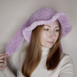 furry bucket hat with bunny ears crochet bunny bucket hat kawaii bucket hat gift gor teens