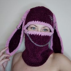 sexy balaclava crochet bunny fetish hat kawaii bunny hat for women halloween bunny mask.