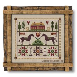 cross stitch pattern horses sampler primitive pdf