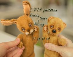 teddy bear and teddy bunny sewing pattern pdf 21 cm plushie toy handmade diy