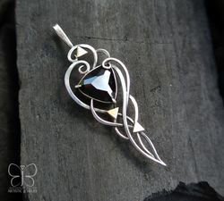 wire wrap sterling silver pendant elven necklace cubic zirconia necklace