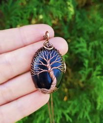 1st wedding anniversary gift for him, wire wrapped tree of life talisman pendant, 1 year anniversary gift for husband