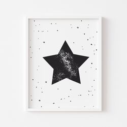 monochrome star art, black and white cute star print for nursery download, cute star poster, monochrome star for nursery