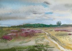heather field giclee print calm landscape heather art scotland pastel art paper print floral poster